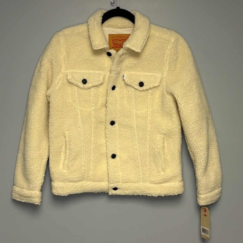 NWT Levi's Ivory Sherpa Trucker Jacket Unisex Youth Sz M‎ 10-12